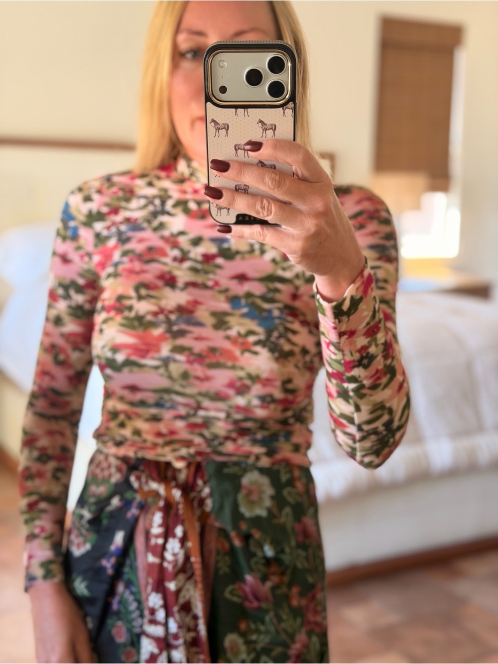 FARM Rio Pink and Green Floral Sheer Long-Sleeve Tee